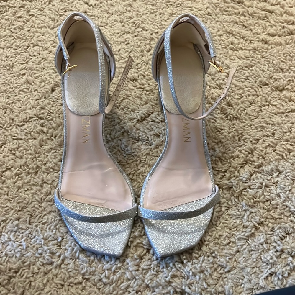 Stuart Weitzman Glitter Amelina Block Heel Sandal